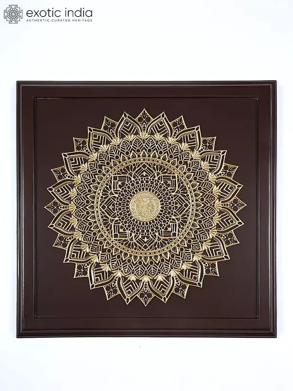 38" Large Brass Mandala on Wooden Frame | Wall Hanging