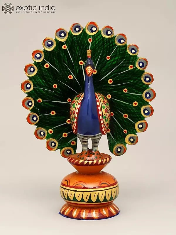 6" Small Colorful Decorative Peacock Statue