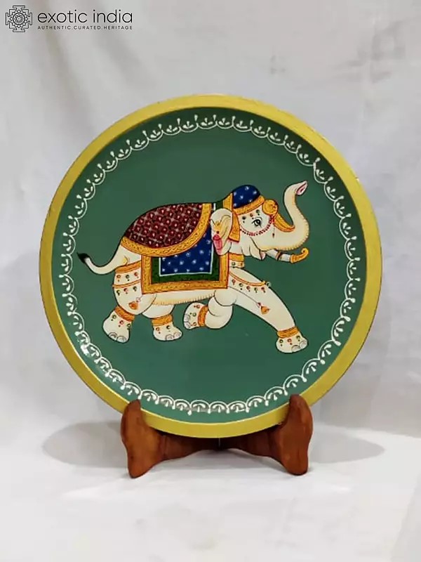 Hand-Painted Decorative Elephant | Pichwai Wall Plate
