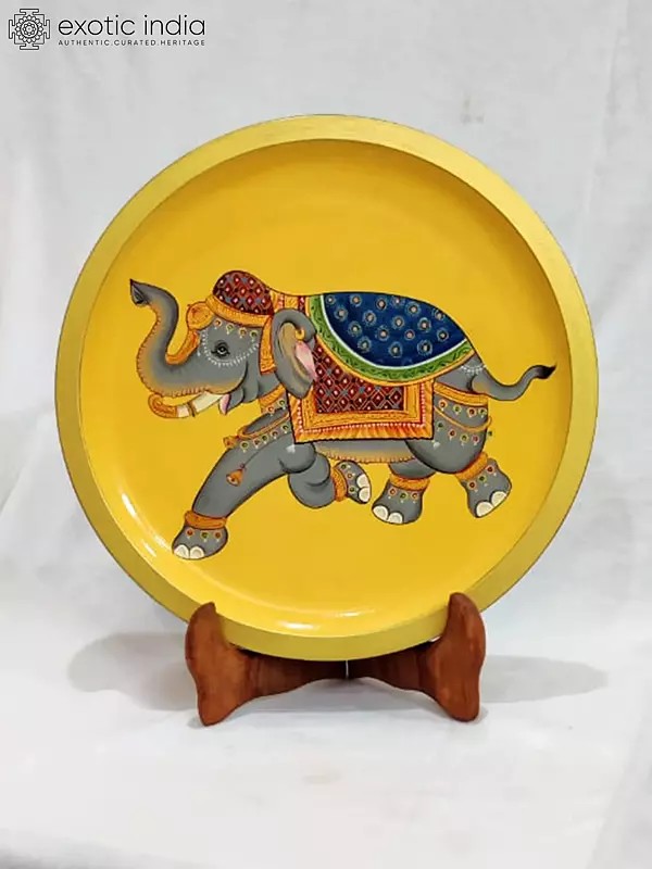 Hand-Painted Elephant - Pichwai Art | Wall Hanging Plate