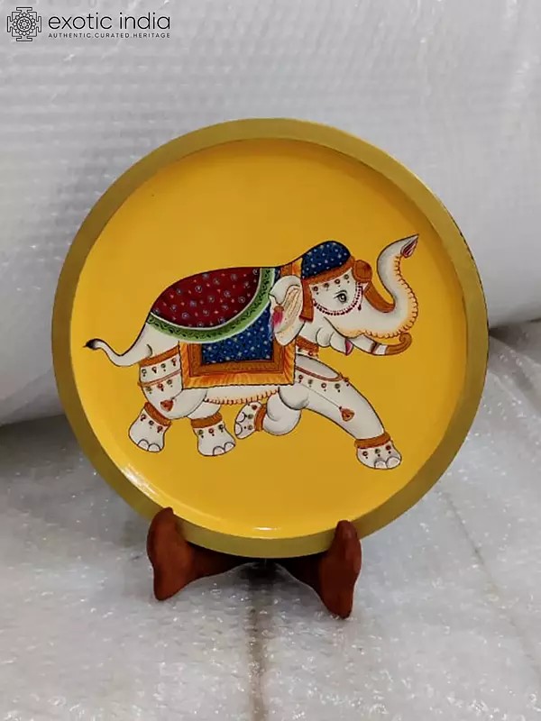 Decorative Elephant Wall Plate | Hand-Painted | Pichwai Art