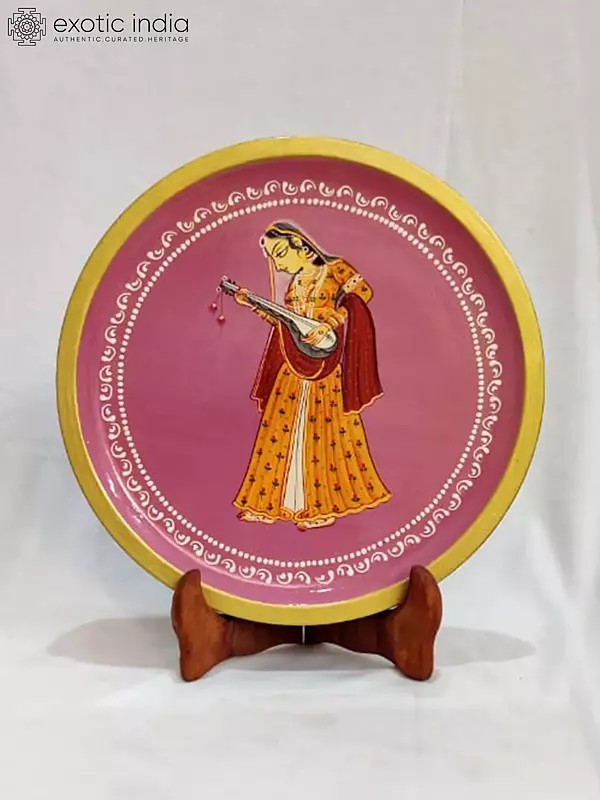 Hand-Painted Lady Playing Veena | Wall Hanging Plate