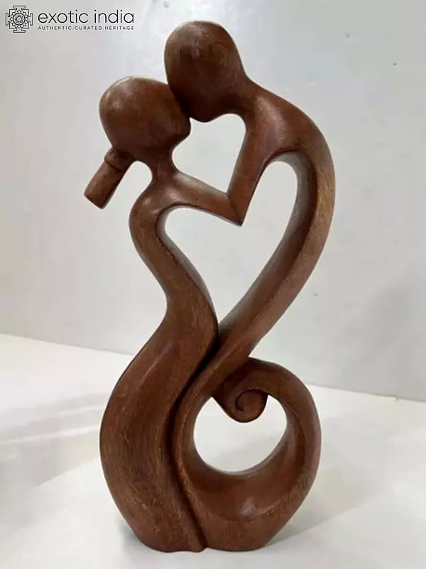 8" Kissing couple | Modern Art Wood Sculpture