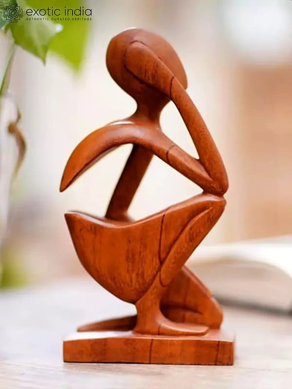 8" Thinker | Modern Art Wood Sculpture