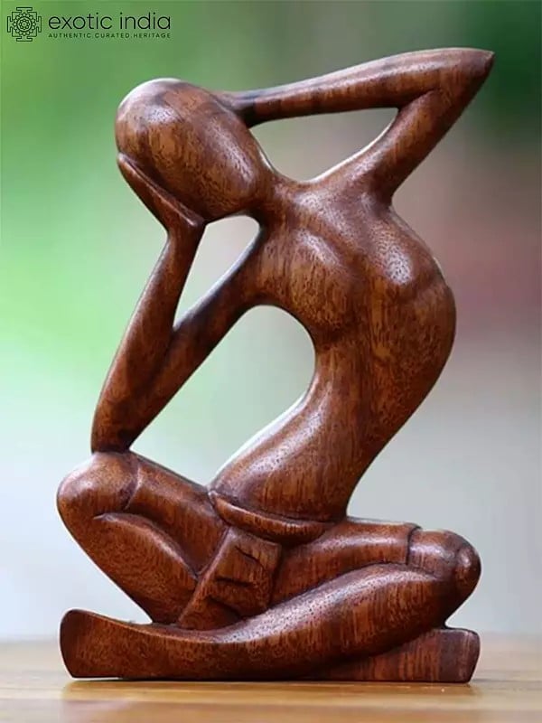 11" Man Doing Yoga | Modern Art Wood Sculpture