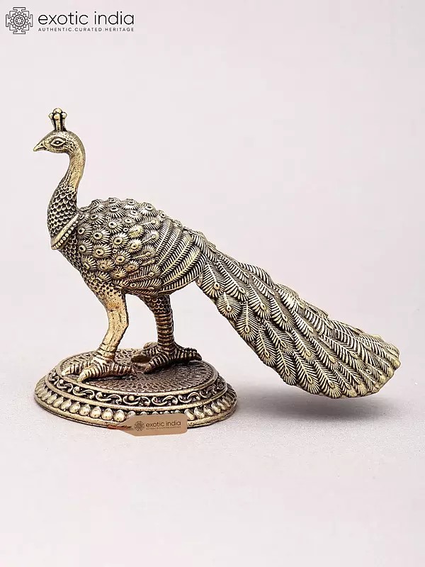 4" Brass Peacock Figurine for Table Decor
