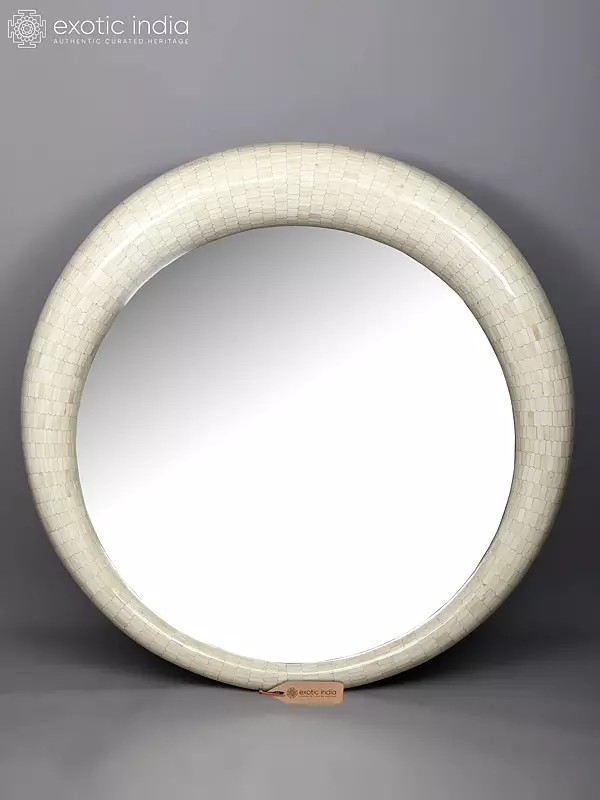 Large Decorative Round Mirror with Mosaic Bone Frame
