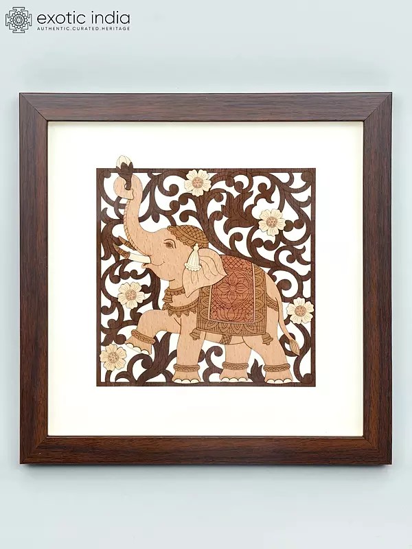 Cute Elephant | Wood Carved Frame | Wall Hanging