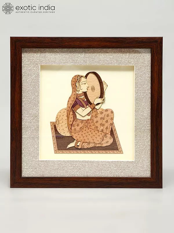 Indian Woman with Dafali | Wooden Art Work | Wall Hanging
