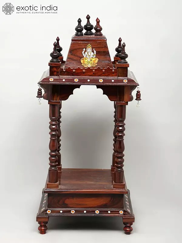28" Four Sides Open Temple in Wood with Drawer