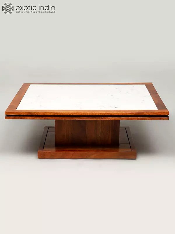 34" Large Stylish Wood Table with Marble