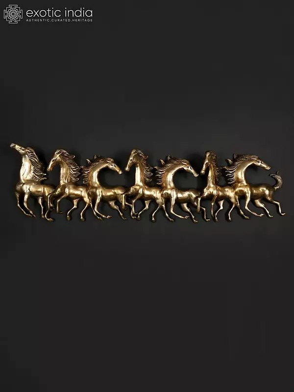 52" Large Seven Running Horses | Wall Hanging Brass Statue