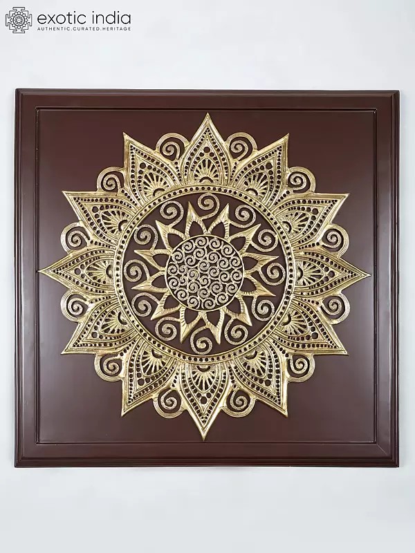 48" Large Wood Framed Mandala Art in Brass | Wall Hanging | Home Decor