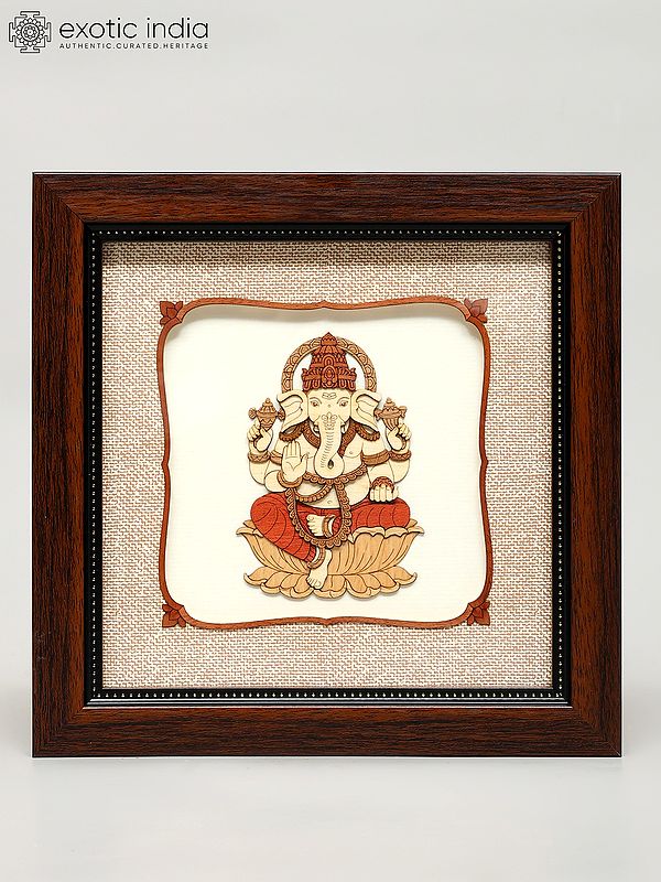 8" Blessing Lord Ganesha | Wood Carved Frame | Wall Hanging