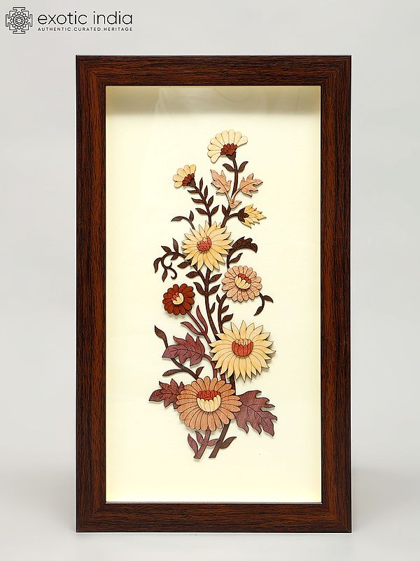 12" Flowers Design Wood Carved Frame | Wall Hanging