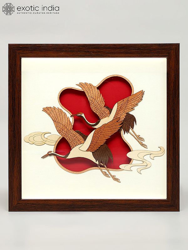 10" Crane Birds | Wood Art Wall Hanging Frame | Home Decor