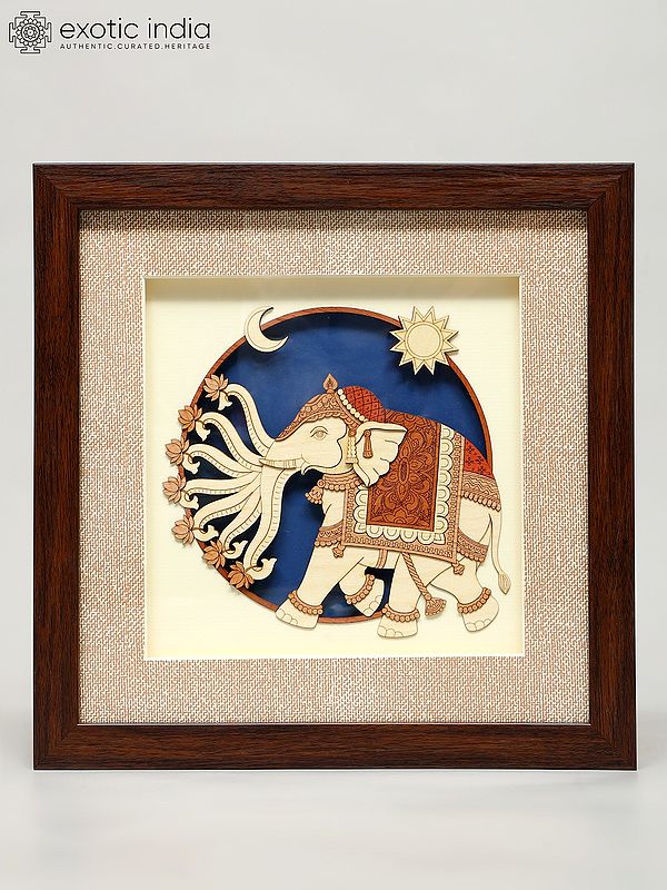10" Airavat Elephant | Wood Carved Frame | Wall Hanging