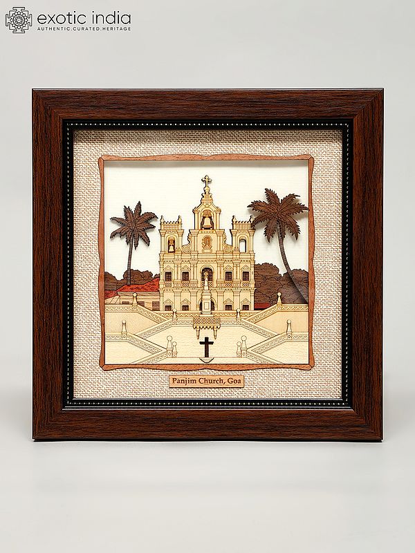 8" Panjim Church, Goa | Wood Carved Wall Hanging Frame | Home Decor