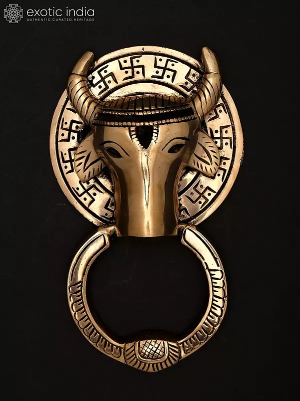 7" Brass Door Knocker Of Nandi | Handmade Brass Door Handle