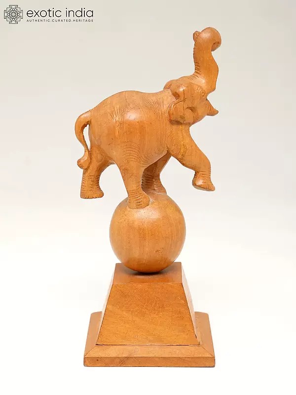 8" Elephant Playing With Ball | Wood Home Decor Item