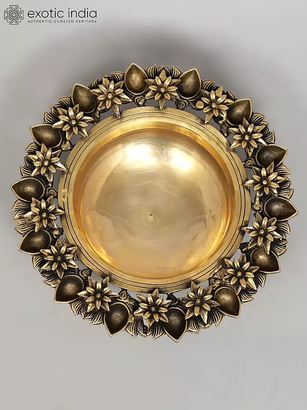 12" Designer Brass Urli with Multiple Diyas | Home Decor