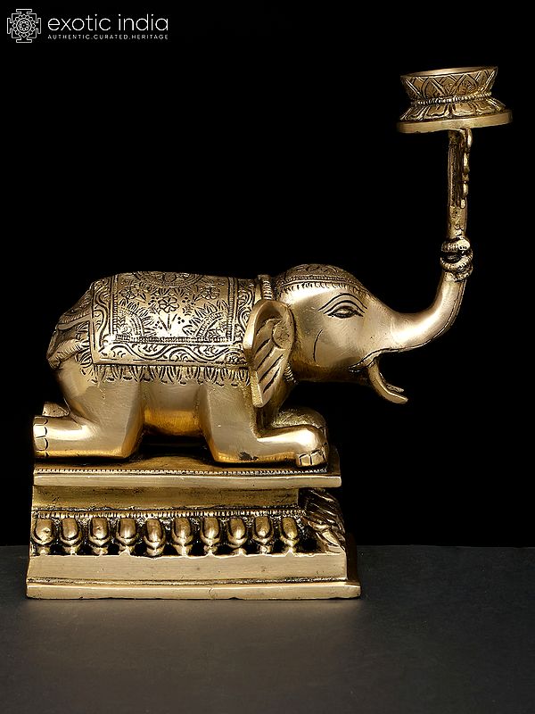 9" Brass Elephant with Candle Holder | Table Decor
