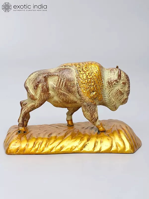 8" Bison Figurine | Brass Statue | Table Decor
