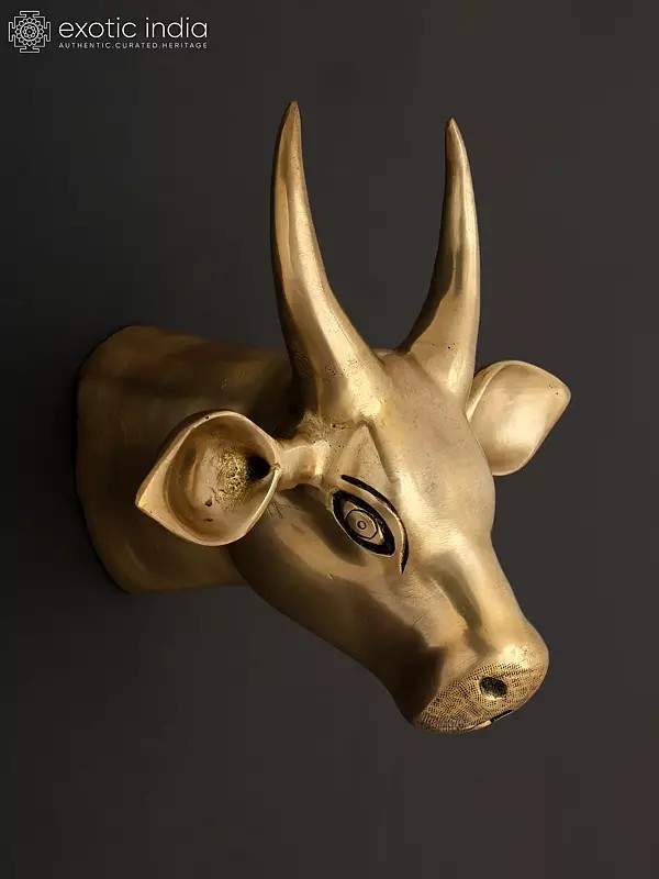 9" Brass Wall Hanging Cow Head | Home Decor