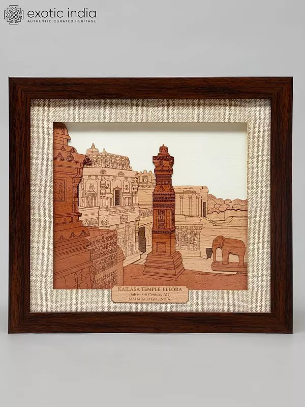 10" Kailasa Temple, Ellora | Wood Carved Frame | Wall Hanging