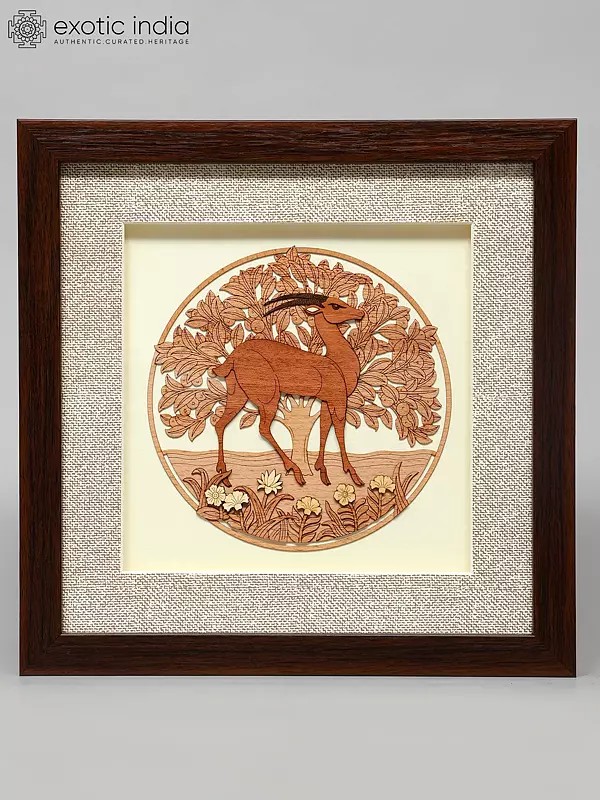 10" Deer Wood Carved Frame | Wall Hanging | Home Decor