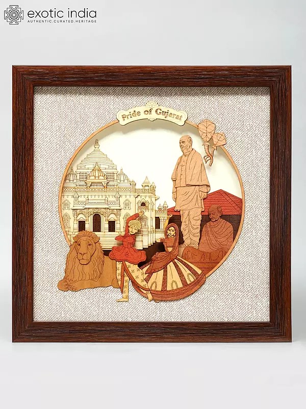 9" Pride of Gujarat | Wood Carved Frame | Wall Hanging