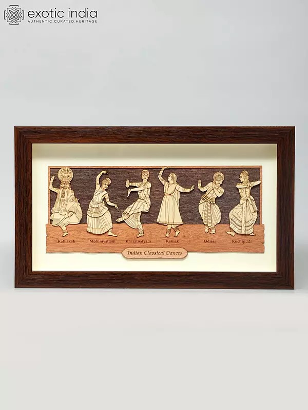 11" Indian Classical Dances | Wood Carved Frame | Wall Hanging