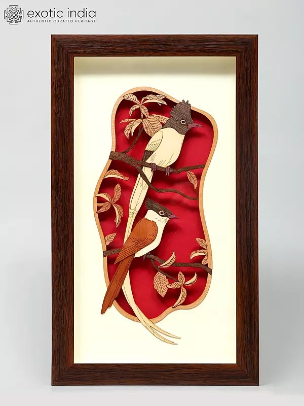 11" Paradise Flycatcher Birds | Wood Art Wall Hanging Frame | Home Decor