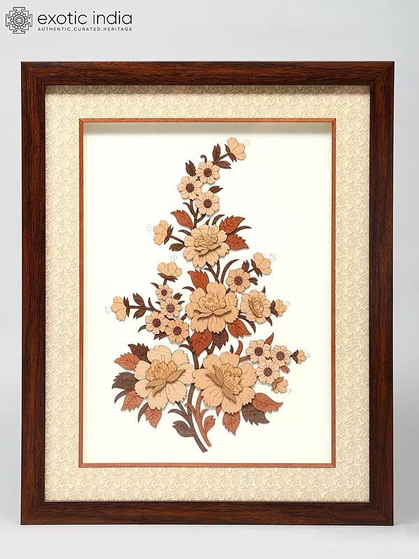 15" Flowers Design Wood Frame | Wall Hanging | Home Decor