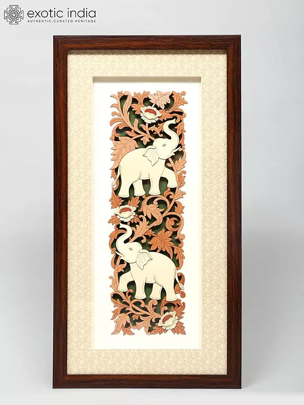 19"  Elephants Wood Frame | Wall Hanging | Home Decor