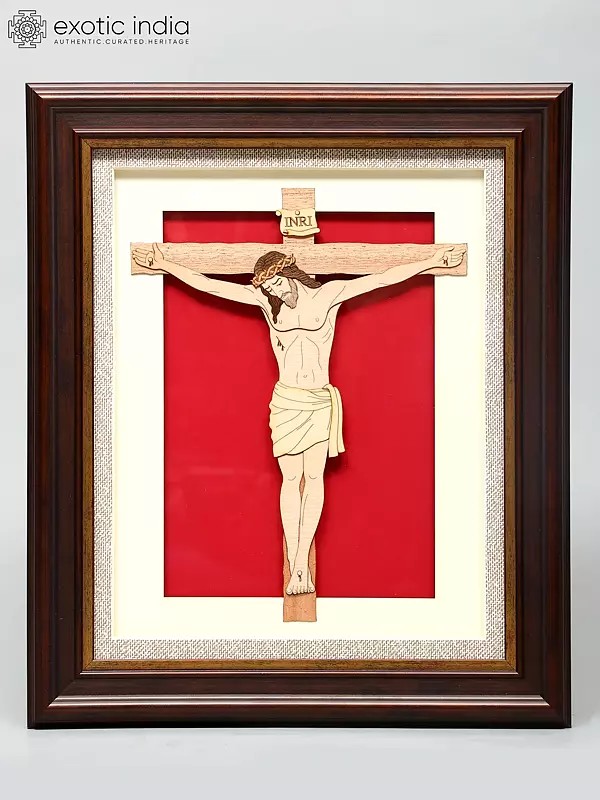 13" Crucifix (Jesus on Cross) | Wood Carved Frame | Wall Hanging