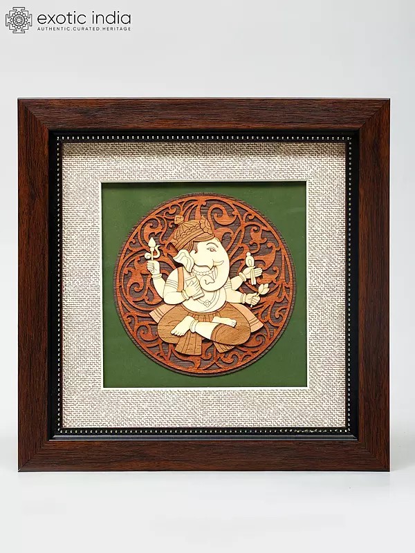 8" Side Face Ganesha | Wood Frame | Wall Hanging