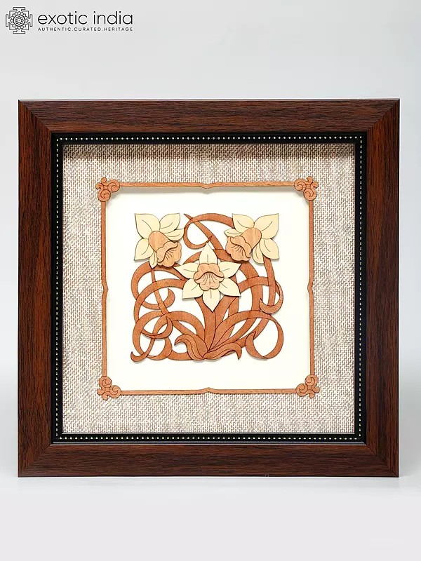 8" Floral Design Wood Frame | Wall Hanging
