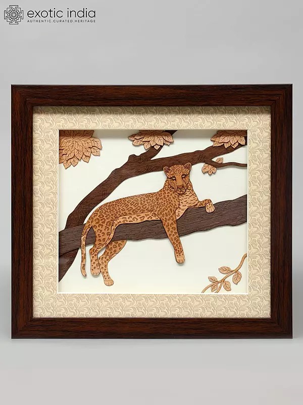 10" Indian Leopard | Wood Carved Frame | Wall Hanging
