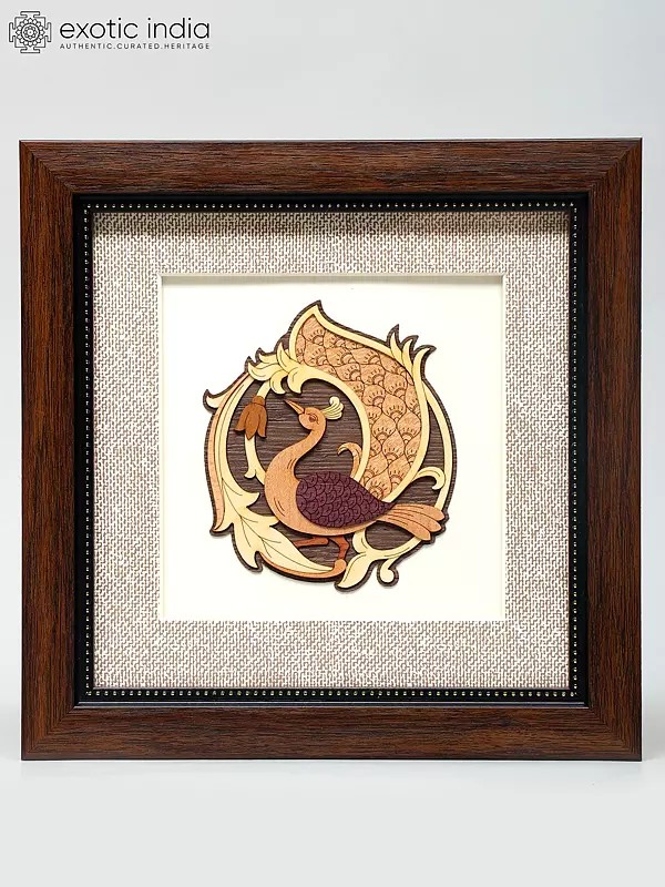 8" Wood Carved Peacock Frame | Wall Hanging | Home Decor