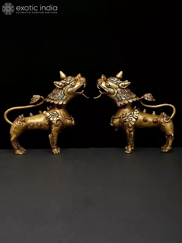 Tibetan Buddhist Pair of Snow Lions
