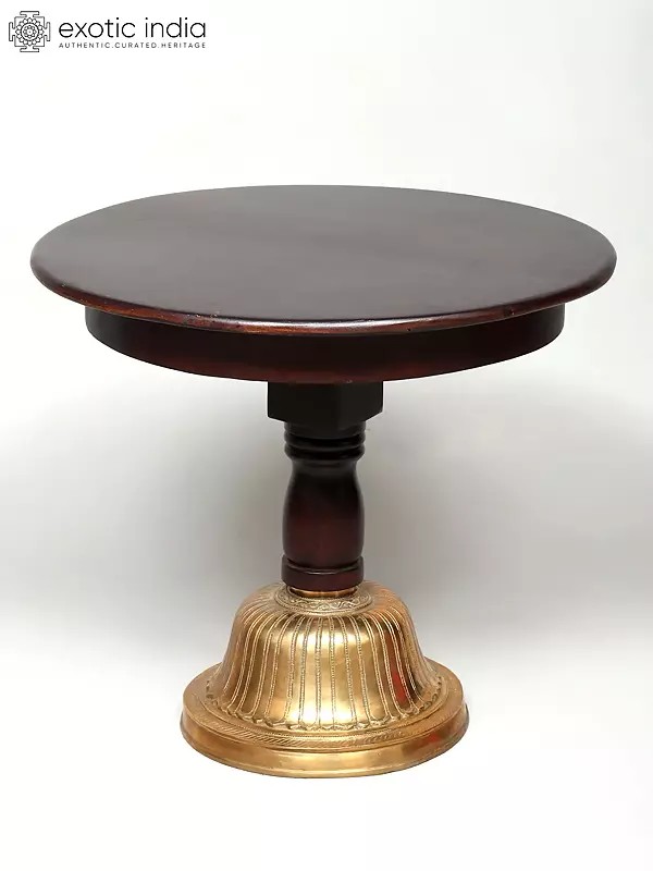 22" Designer Round Table in Wood with Brass Base