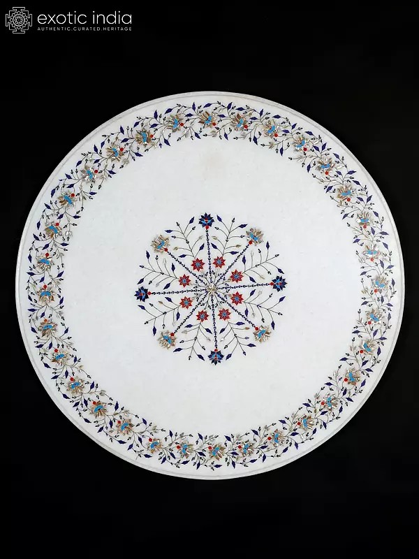 Floral Inlay Craft Marble Side Top For Home Furniture