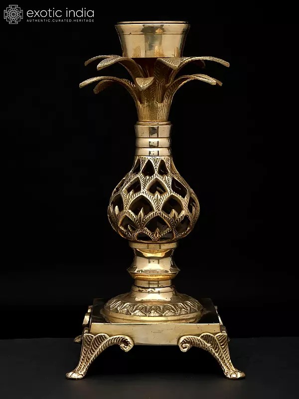 12" Brass Tree Design Candle Holder