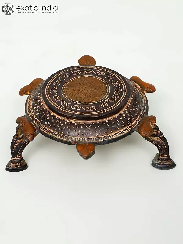 7" Tortoise Design Brass Pedestal (Chowki)