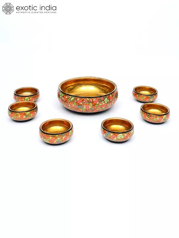 9" Floral Design Papier Mache Bowls Set | Set of 7 Bowls