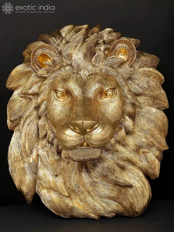 36" Large Brass Lion Face Wall Hanging | Home Decor