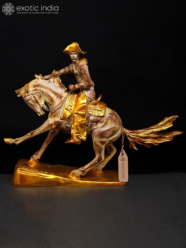 25" Cowboy Riding a Horse | Brass Statue | Home Decor