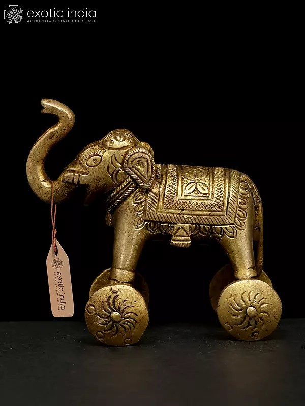 3" Small Brass Elephant Statue with Wheels | Animal Figurine
