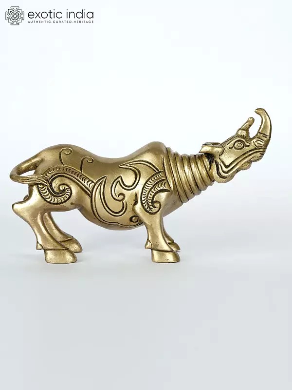 7" Rhinoceros Statue in Brass | Table Decor